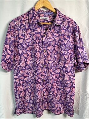 Tommy Bahama Purple and Pink Tropical Leaf Camp Shirt
